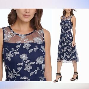 New $160 DKNY Sleeveless Floral Midi Dress Embroidered Tapestry Wedding Cocktail
